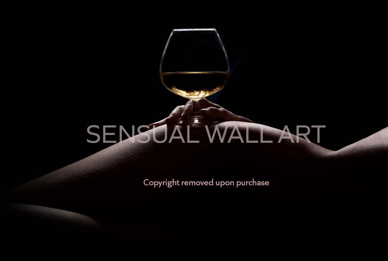 nude woman body holding glass of white wine seductive poster