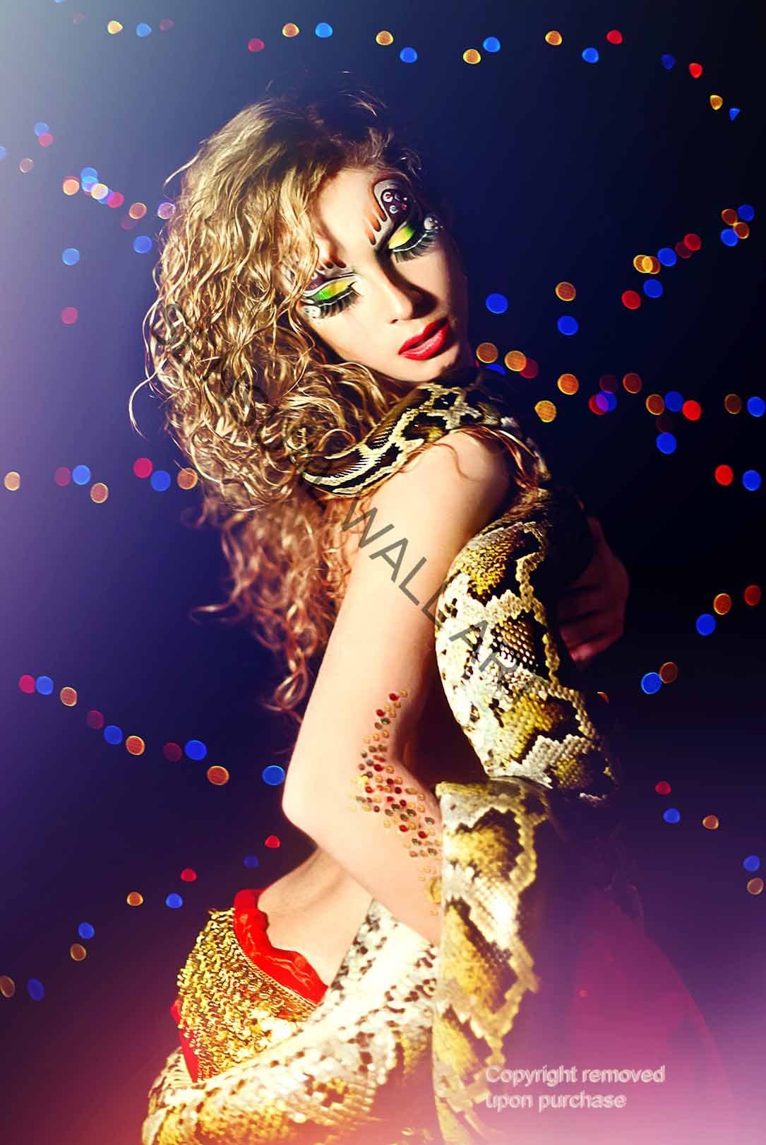 beautiful exotic woman with python poster