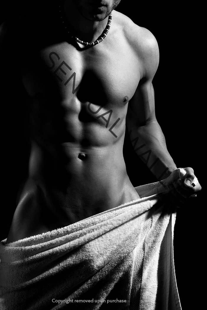 male nude barely covered with towel black and white poster