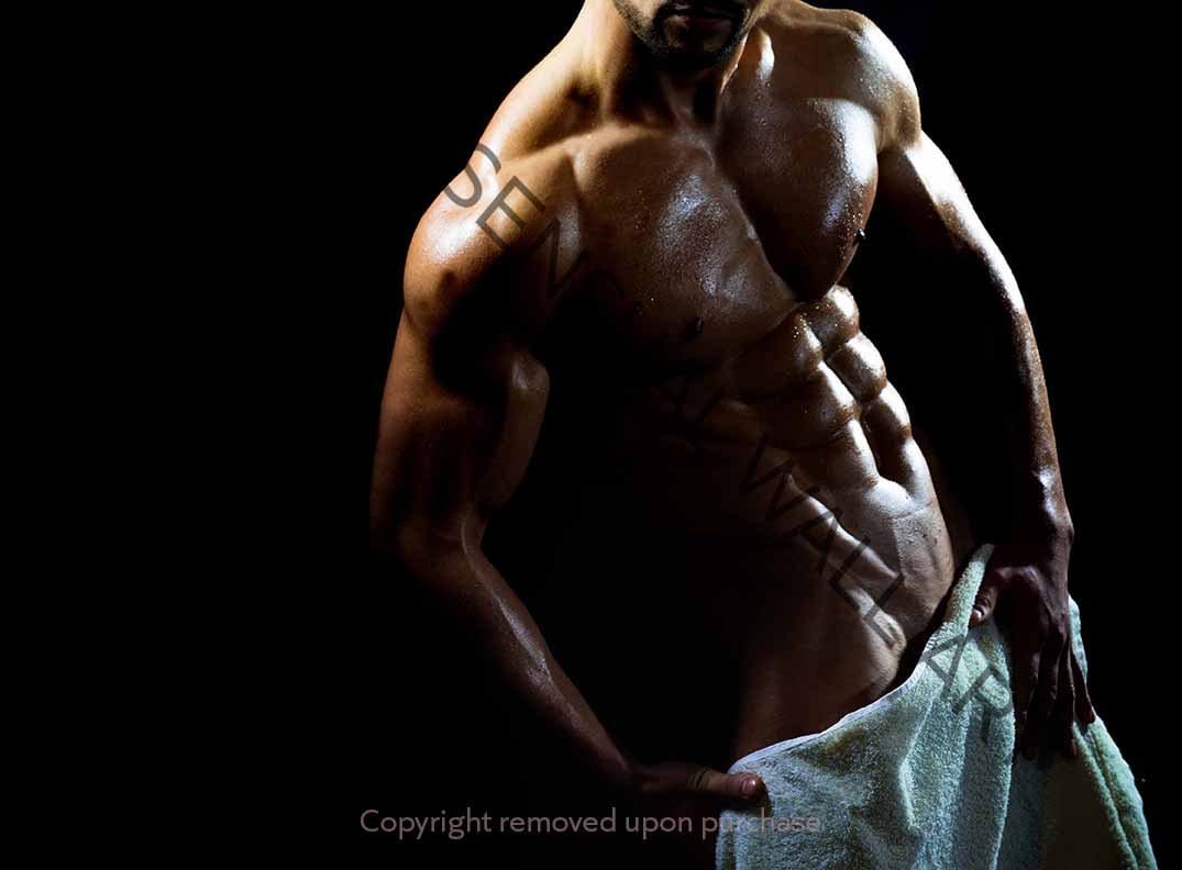 nude muscular male with towel  wrap color poster